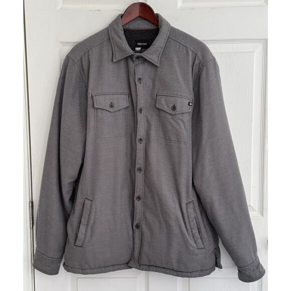 Marmot Shacket Jacket Mens XL Gray Twill Sherpa Lined Heavy Barn Recycled - Picture 1 of 8